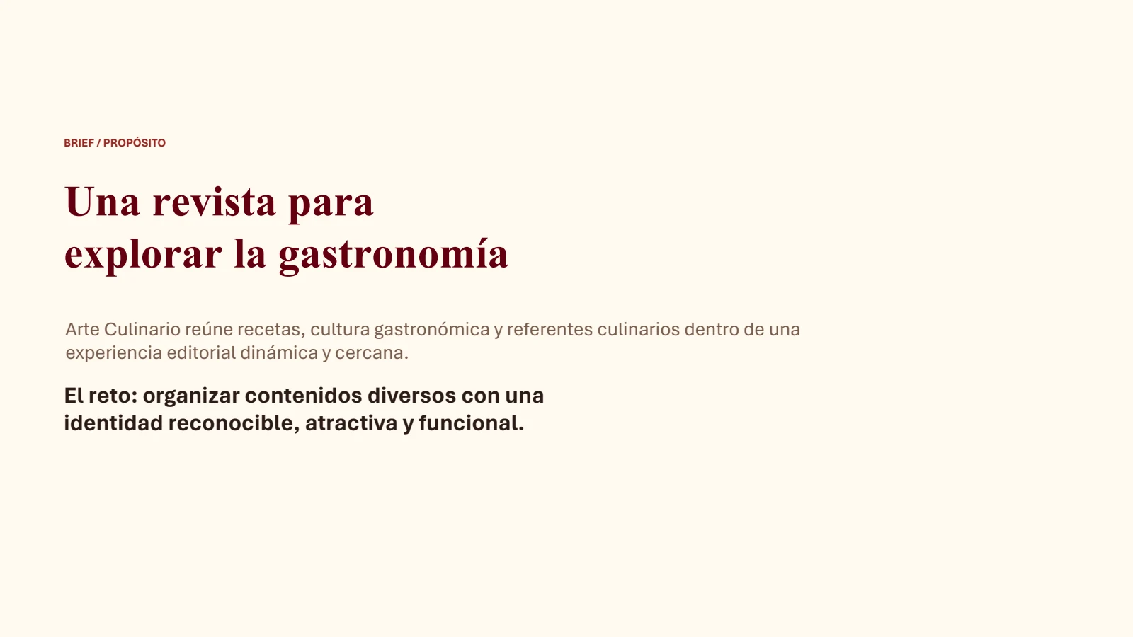 Lámina del propósito editorial de Arte Culinario