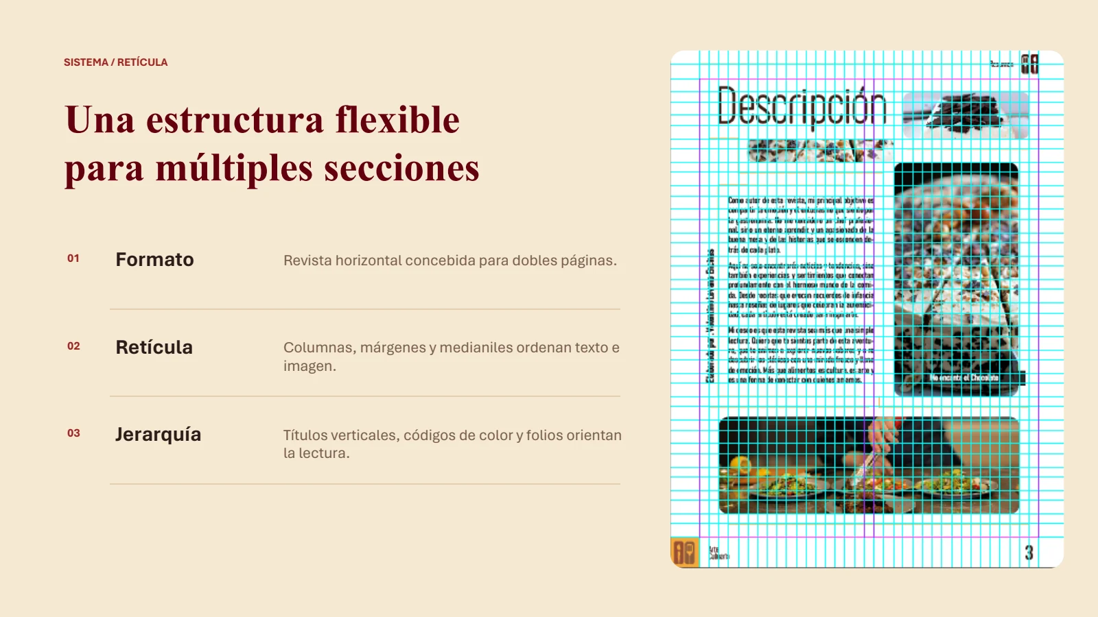Retícula aplicada a una doble página de Arte Culinario