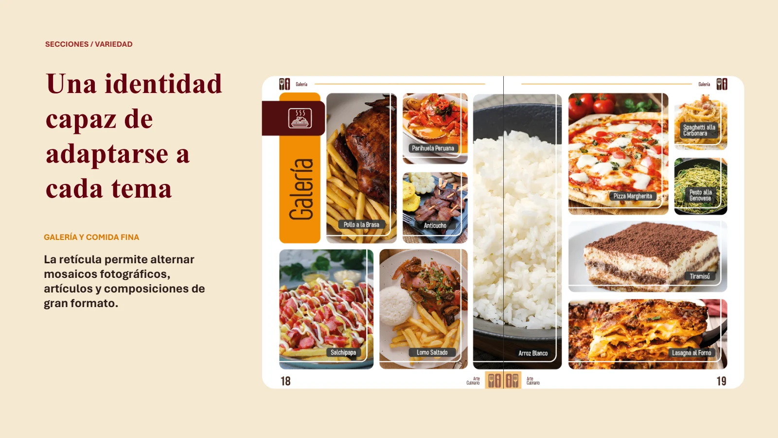 Secciones de galería y comida fina