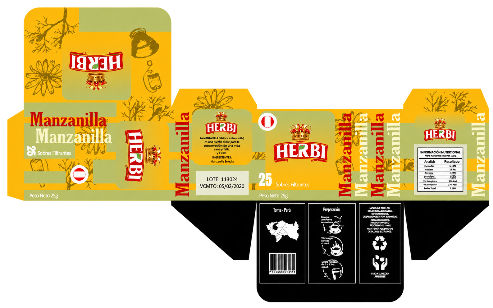 Desarrollo desplegado del empaque final Herbi