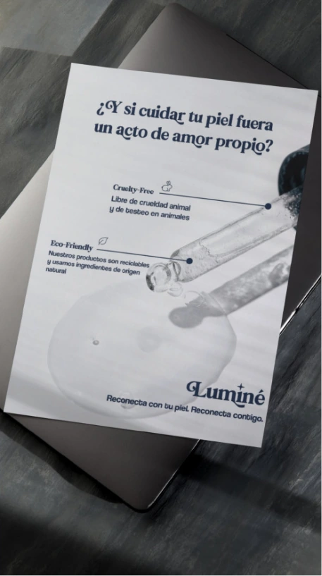 Pieza de Luminé con el mensaje: ¿Y si cuidar tu piel fuera un acto de amor propio?